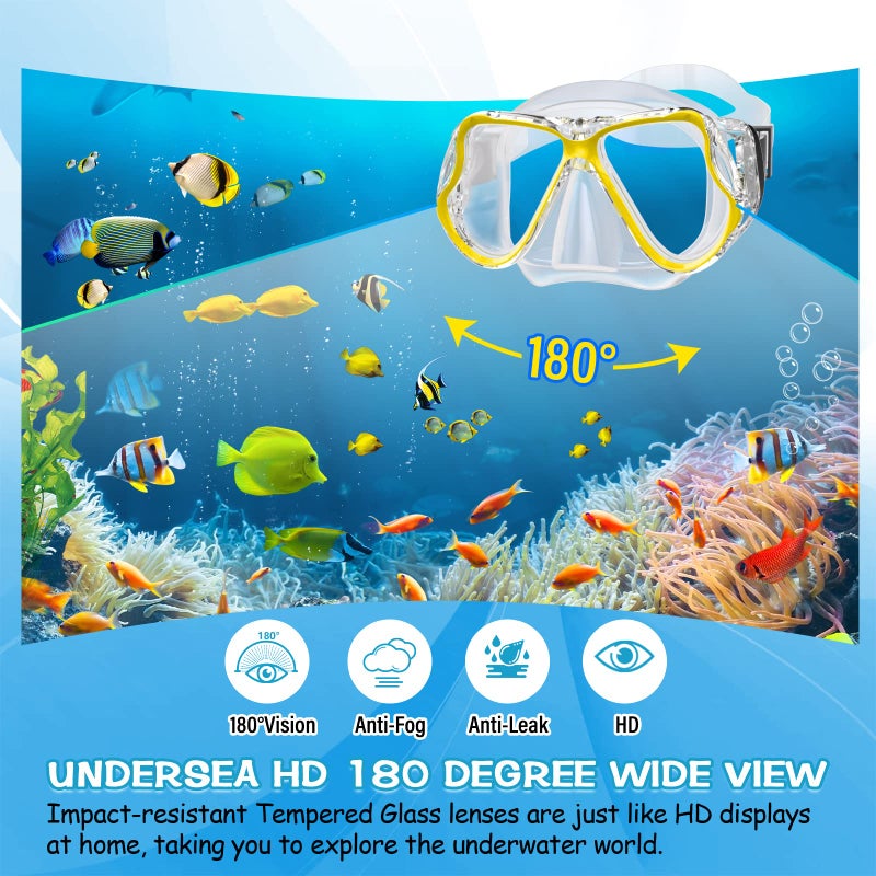 Greatever Dry Snorkel Set,Panoramic Wide View,Anti-Fog Scuba Diving Mask,Professional Snorkeling Gear for Adults - Image 2